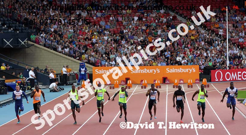Mens 100 metres at the Glasgow Diamond League. Photo: David T. Hewitson/Sports for All Pics